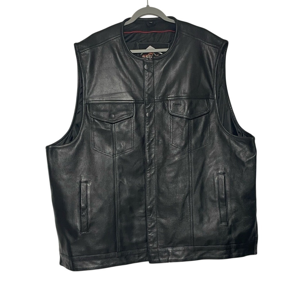 XPO Patch‎ & Leather Embroidered Back the Blue Black Leather Vest Mens 3XL/56 - Picture 2 of 12